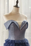A-line Off-the-shoulder Royal Blue Long Prom Dresses Tulle Evening Dress PFP1767