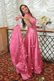 Promfast A-line High Neck Pink Flowers Long Prom Dress Cheap Evening Dress PFP1786