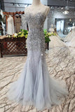 New Arrival Sequins Bodice Prom Dresses Tulle Mermaid Sweep Train