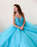 Promfast A-line Spaghetti Straps Lace Appliques Long Prom Dresses Tulle Evening Dress PFP1792