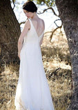 A-line V-neck Ivory Chiffon Floor Length Sleevesless Simple Beach Wedding Dresses PFW0247