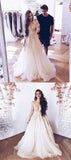 A-Line Long Sleeves Tulle Prom Dress with Appliques, Wedding Dresses PFP0099