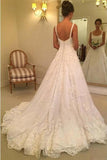 Elegant A Line Appliques Scoop Long Wedding Dresses PFW0038