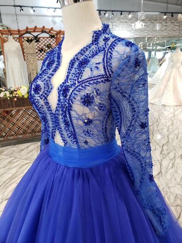 Royal Blue Tulle Long Sleeves Prom Dresses, Quinceanera Dresses PFP055 –  Promfast