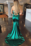 Elegant Mermaid Green Long Prom Dresses With Sweep Train PFP0473