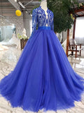 Royal Blue Tulle Long Sleeves Prom Dresses, Quinceanera Dresses PFP0557