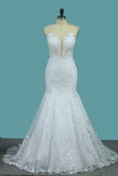 New Arrival Tulle Scoop Wedding Dresses Mermaid With Lace Applique PFW0040