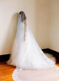 1T Tulle with Lace Wedding Bridal Veil Cathedral Length PFWV0017