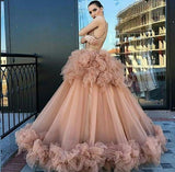 Ball Gown Scoop Ruffles Tulle Long Beautiful Beading Prom Dress,Quinceanera Dresses PFP0021