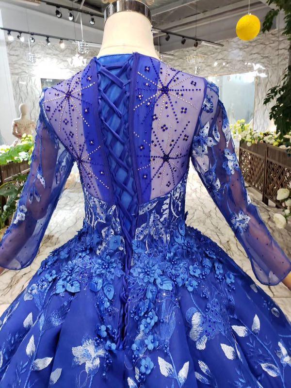Royal Blue Long Sleeves Lace Prom Dresses,Ball Gown Quinceanera Dresse Promfast Royal Blue Long Sleeves Lace Prom Dresses,Ball Gown Quinceanera Dresse Promfast