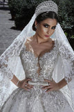 Princess Long Sleeves A Line Ball Gown Wedding Dresses With Applique PFW0046