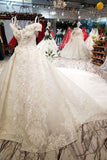 Romantic Off the Shoulder Lace Up Ball Gown Wedding Dresses PFW0048