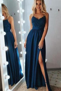 Promfast A-Line Spaghetti Straps Long Gray Prom Party Dress with Lace Sequins PFP1803