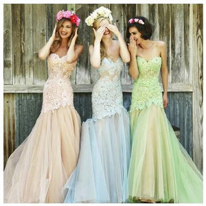 Mermaid Sweetheart Tulle Bridesmaid Dresses,Long Lace Fashion Prom Dresses PFB0043
