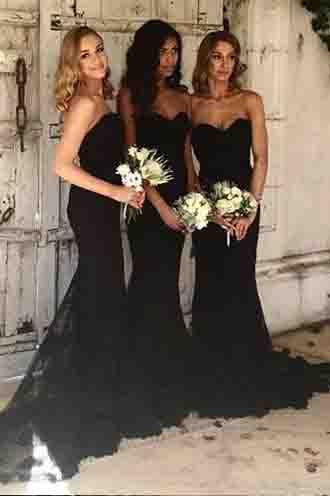 Mermaid Style Sweetheart Sweep Train Black Long Bridesmaid Dress with Promfast Mermaid Style Sweetheart Sweep Train Black Long Bridesmaid Dress with Promfast
