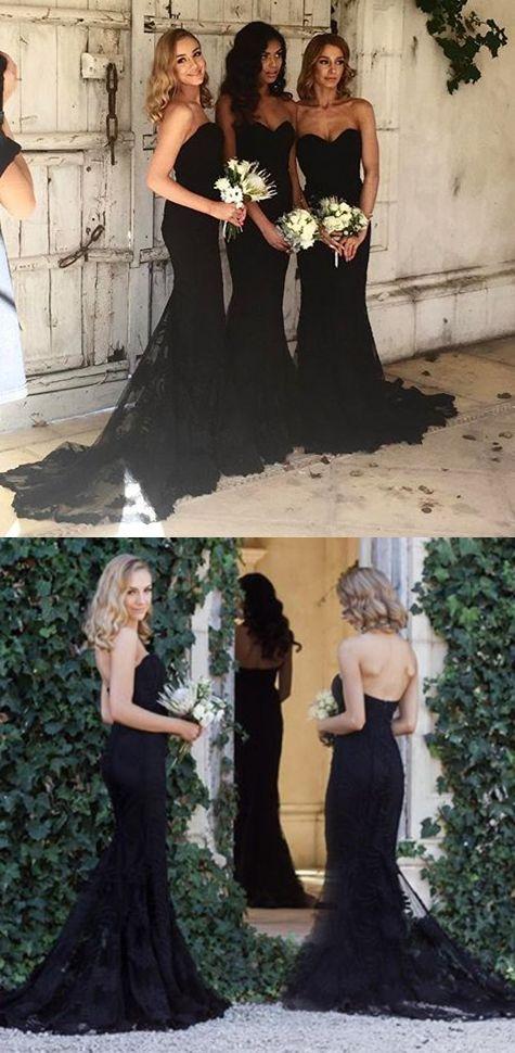 Mermaid Style Sweetheart Sweep Train Black Long Bridesmaid Dress with Promfast Mermaid Style Sweetheart Sweep Train Black Long Bridesmaid Dress with Promfast