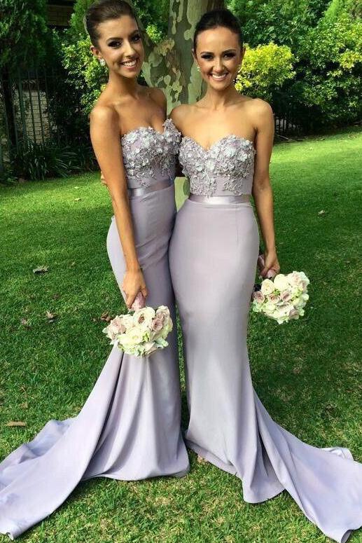 Elegant Long Mermaid Light Grey Sweetheart Appliques Beaded Bridesmaid Promfast Elegant Long Mermaid Light Grey Sweetheart Appliques Beaded Bridesmaid Promfast