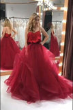 Spaghetti-straps Organza Long Burgundy Prom Gown Backless Party Dresses PFP1757