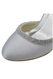 Ankle Strap Beading High Heel White Comfy Satin Party Shoes PFWS0001