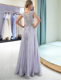 Elegant A Line Scoop Sleeveless Lavender Long Lace Prom Dress with Appliques PFP0101