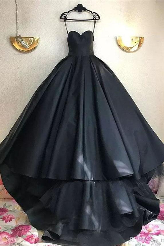 Black Ball Gown Sweetheart Sweep Train Prom Dress Long Evening Dress PFP0104