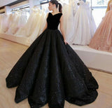 Black V Neck Sequined Ball Gown Prom Dress, Big Formal Dresses PFP0582