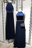 A Line Navy Blue Chiffon Long Prom Dresses,Cheap Party Dresses PFP0584