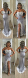 Mermaid Split Side Sexy Spaghetti Straps Lace Long Prom Dress PFP0105