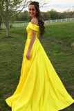 Yellow Off The Shoulder A Line Prom Dress,Long Evening Gown With Pockets PFP0476