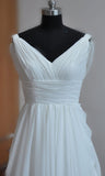 Simple White A-line V-neck Backless Sweep Train Chiffon Cheap Beach Wedding Dresses PFW0250