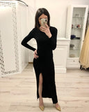 Sheath Long Sleeves Split Black Sexy Prom Dresses, Formal Evening Dresses PFP0585