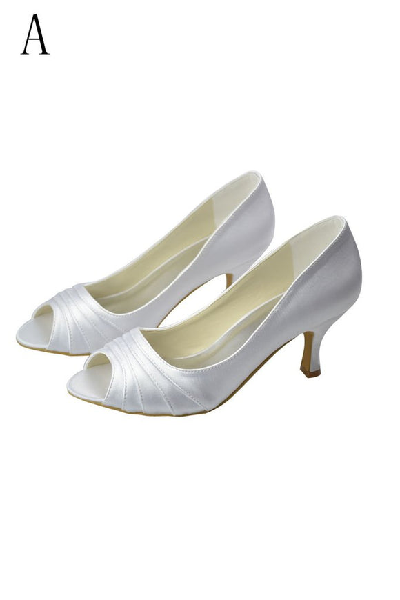 Beautiful White Peep Toe High Heel Handmade Comfy Wedding Shoes PFWS0012