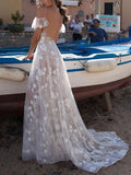 A Line Lace Straps Long Prom Dress, Elegant Sexy Evening Dresses PFP0599