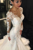 Long Sleeves Mermaid Tulle Sexy Long Ivory Wedding Dresses/Bridal Gown PFW0252