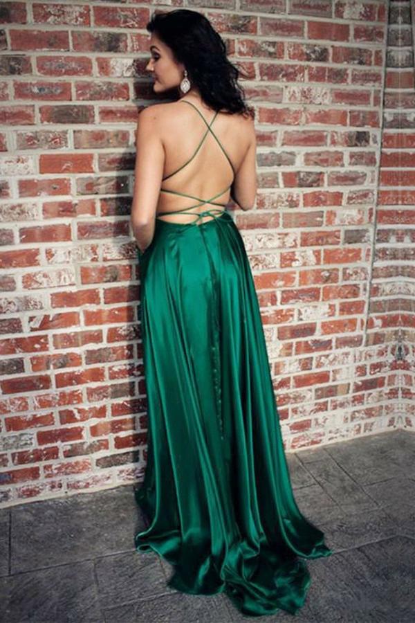 Green Prom Dress With Pockets A Line Halter Neck Pieces Green Prom