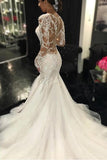 Long Sleeves Mermaid Tulle Sexy Long Ivory Wedding Dresses/Bridal Gown PFW0252