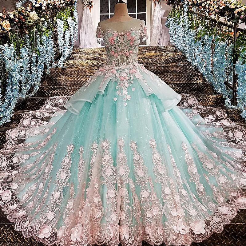 Princess Ball Gown Flower Appliques Prom Dress,Quinceanera Dresses PFP – Promfast