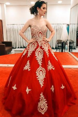 Gold Lace Appliques Sweetheart Ball Gown Prom Dress Sweet 16 Dress Qui –  Promfast