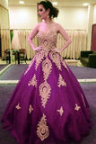 Gold Lace Appliques Sweetheart Ball Gown Prom Dress Sweet 16 Dress Quinceanera Dresses PFP0606