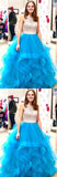 Beaded Organza Ruffles Ice Blue Ball Gown Prom Dress PFP0138