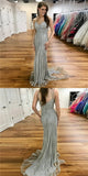 Silver Beaded Long Spaghetti Straps Mermaid Prom Dresses PFP0139