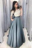 Two Piece Off the Shoulder Half Sleeves Prom Dress With Lace Top