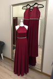 Fashion Burgundy A Line Halter Chiffon Simple Prom Dresses PFP0615
