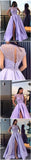Light Purple A Line Satin Slit Cap Sleeves Prom Dresses With Pockets PFP0143