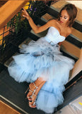 Sky Blue Tulle Sweetheart Neck Long Layered Evening Dress Cheap Prom Dresses PFP0618