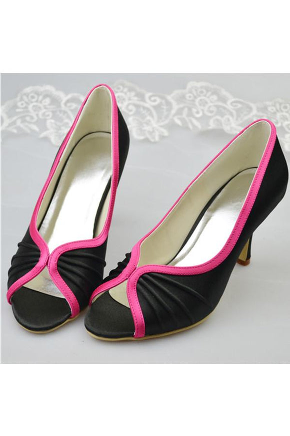 Black Simple Peep Toe Simple High Heel Prom Shoes For Women PFWS0013