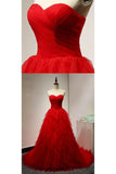 Chic Sweetheart A Line Zipper Back Red Ruffles Cheap Long Prom Dress PFP0025