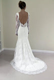 Custom Made Trumpet Mermaid Backless Long Sleeves Lace Wedding Dress PFW0253
