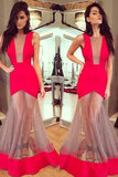 Red Long Mermaid Unique Prom Dress,Formal Evening Dresses PFP0146