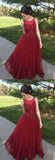 A Line Red Appliques Long Tulle Formal Prom Dresses PFP0148